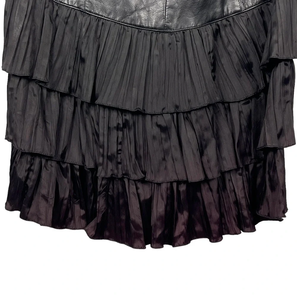 VINTAGE 80S SAMIR ANTONIO RUSPOLI LEATHER STRAPLESS RUFFLE PARTY COCKTAIL DRESS